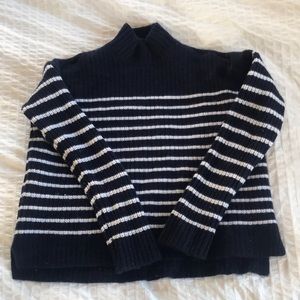 Alex Mill Seattle Mock Neck Pullover (Navy & White)